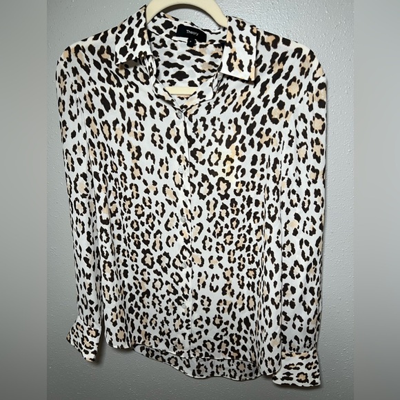 Theory Leopard Print Classic Button Down Blouse - Picture 3 of 8